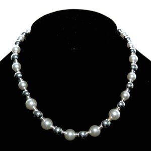 Faux Pearl Silver Bead Collar Necklace